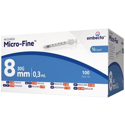 embecta Micro-Fine U100 Insulinspritze 0,3 ml 30G 0,3x8 mm 100 Stk