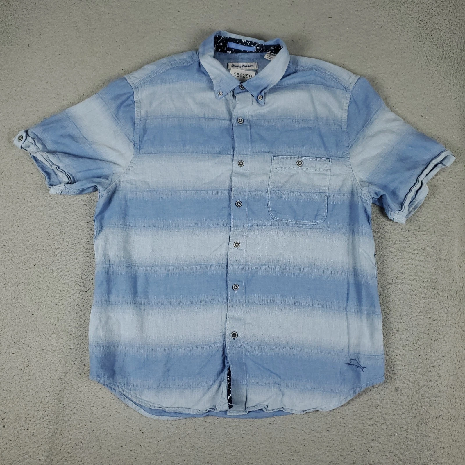 Tommy Bahama Shirt Mens Medium Blue Striped Button Up Short Sleeve