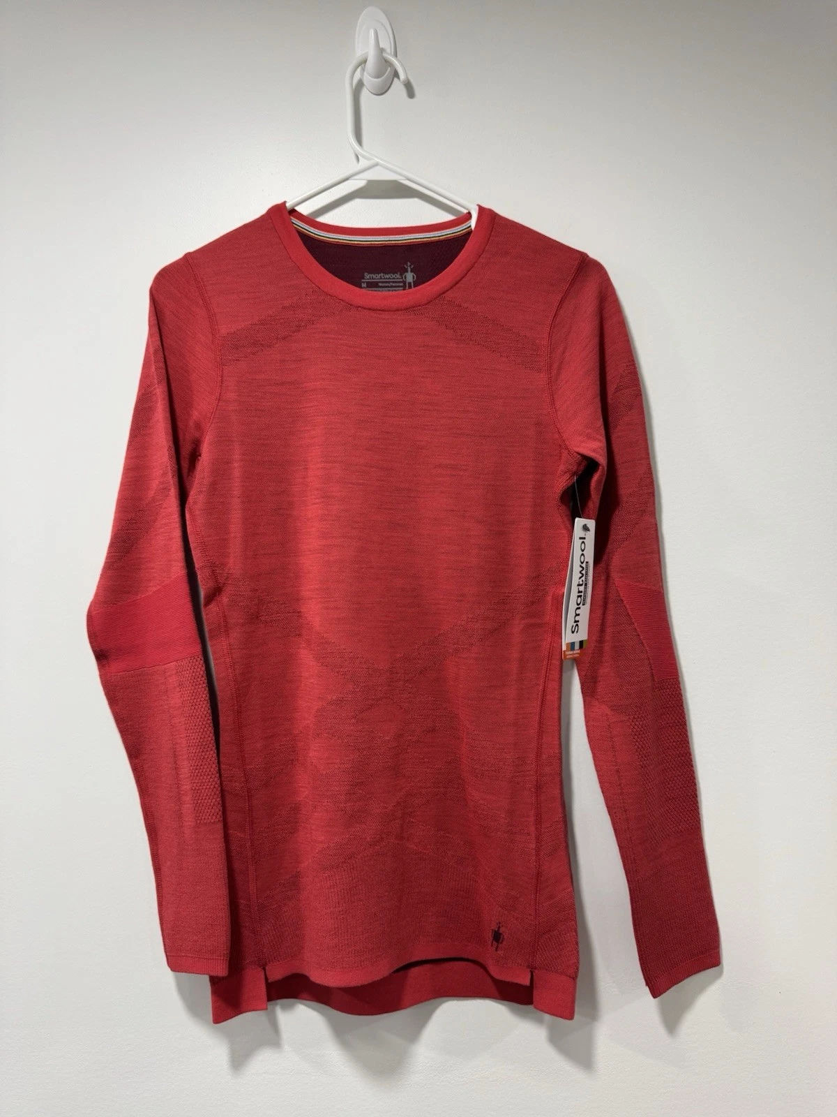 Smartwool Women's Intraknit Thermal Merino Wool Base Layer Crew Red Sz M SlimFit