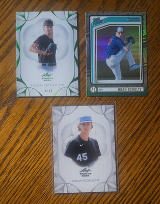 Noah Schultz 2024 Leaf Trinity Green #/15 No.151 +2025 Donruss Liberty White Sox