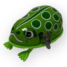 Vintage 1970s Hong Kong Tin Litho Wind-Up Spotted Frog Toy Green 3" Works