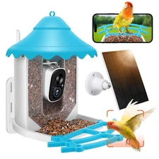 2K HD Smart Bird Feeder Camera with Solar Power, AI Bird Species ID, Auto Vid...