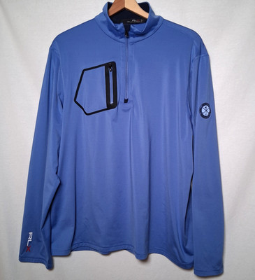 Ralph Lauren RLX Shirt Large Blue Pete Dye Golf Club WV Pullover 1/4 Zip Tech