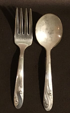 Vintage Holmes  Edwards IS Baby Spoon  Fork Set Silverplate "Romance"