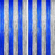 Silver and Blue Tinsel Backdrop Foil Fringe Curtains - 2 Packs Door Streamers Ba