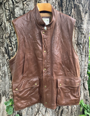 ORVIS Brown Munitions Vest Size XL Soft Leather Cargo Style Hunting Fishing