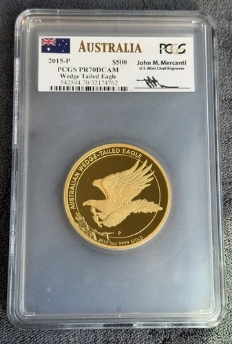 2015-P 5 oz Gold Coin Australian Gold Wedge-Tailed Eagle – .9999 Fine, H.R PR70