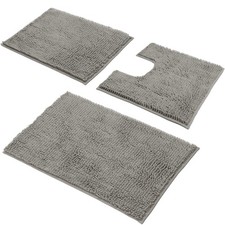 3 Piece Chenille Bathroom Rug Set Non Slip Ultra Soft Bath Mat U Contour Toilet
