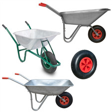 KCT GARDEN WHEELBARROW METAL WHEEL BARROW GALVANISED STEEL WITH PNEUMATIC TYRE