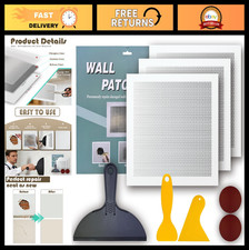 Drywall Repair Kit - 3 Self-Adhesive Patches 12x12in, Sandpapers & Scrapers, Qui