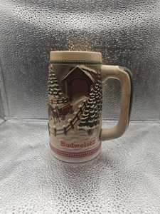 Budweiser 1984 Holiday Beer Stein Snowy Woodland Clydesdale Ceramarte Mug 