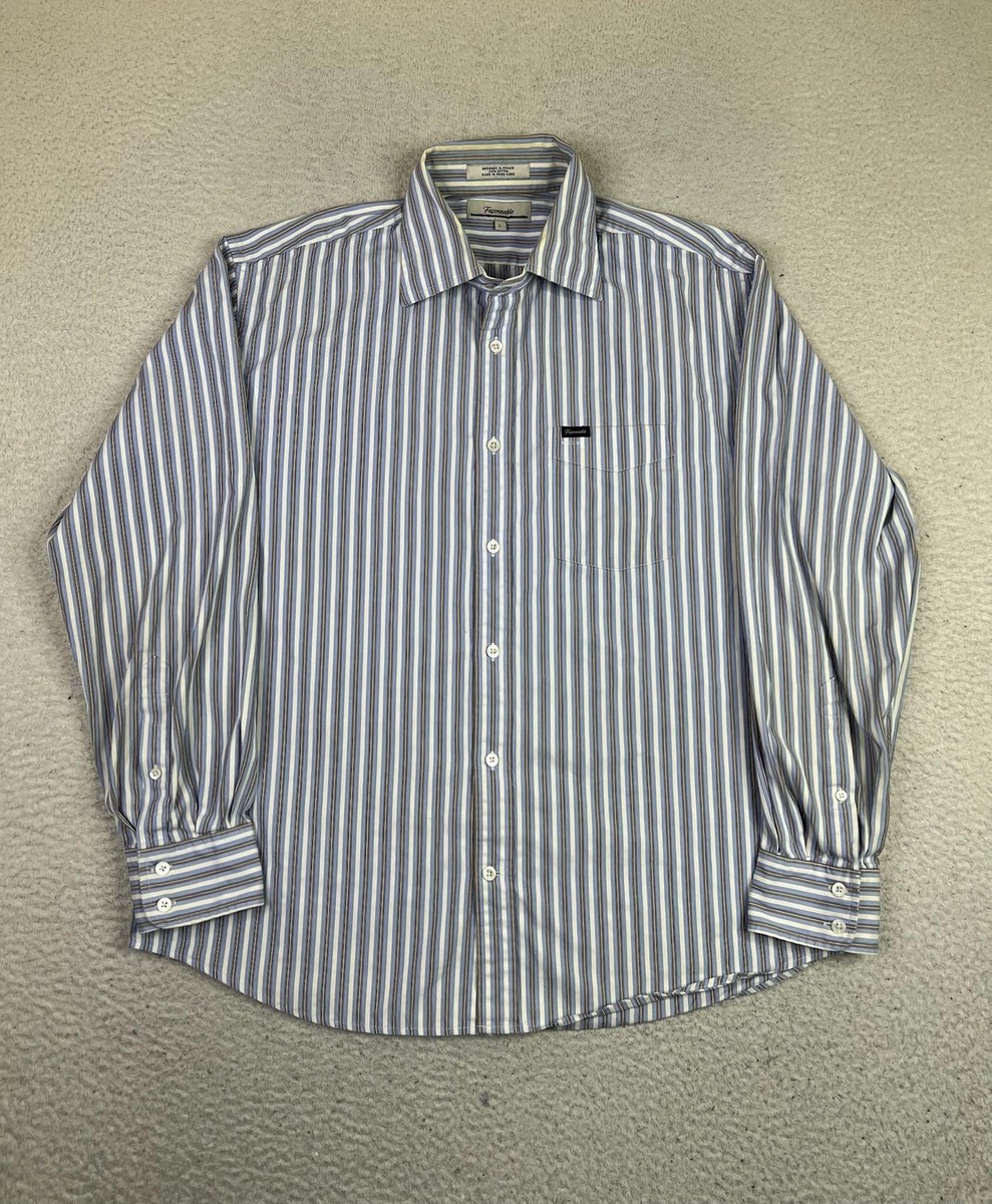faconnable mens dress shirts Faconnable Shirt Mens Large Blue Stripe Dress 100% Cotton Long Sleeve  Button