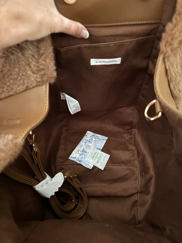 Bolsa satchel Anthropologie veludo dois tons floral tapeçaria marrom pele sintética - Imagem 4 de 4