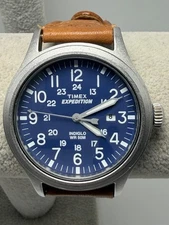 Timex 905 Blue Dial Mens Watch New Battery 2017 40MM 8.25" Leather Band