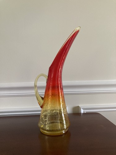 Kanawha Glass Amberina Crackle Ewer 15 in Stretch Pitcher Vase MCM Vintage - Picture 3 of 5