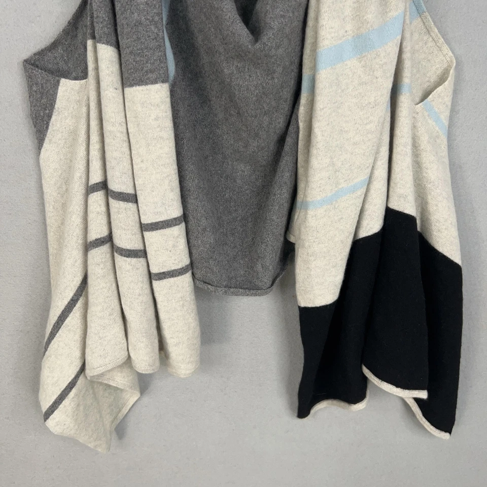 Poncho envolvente de cachemir para mujer talla única gris crema azul bloques de color ruana a rayas Foto 3 de 4