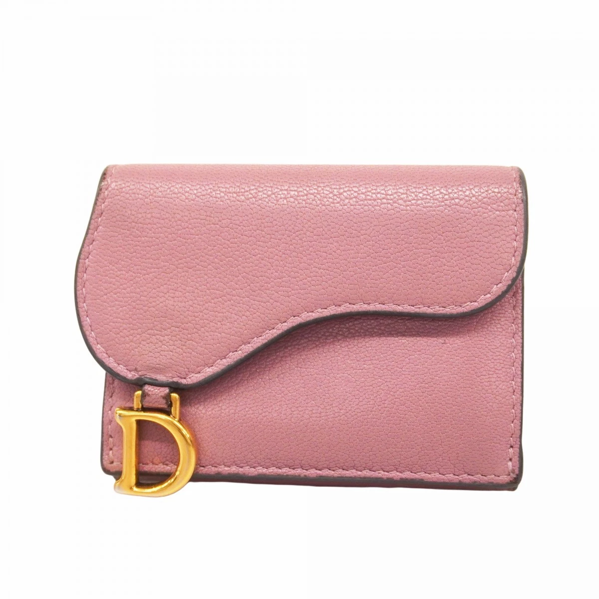 5Db2507 Christian Dior Portefeuille Tri Pli Cuir Rose Or Quincaillerie Occasion Femme