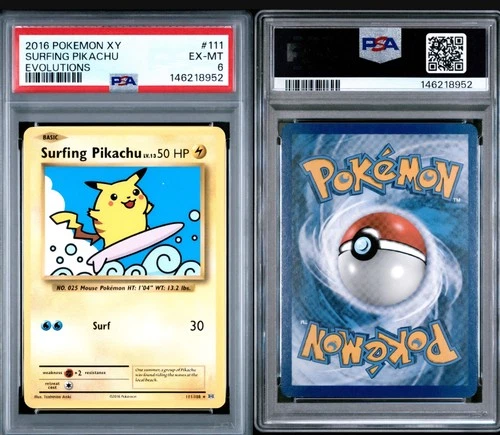 2016 POKEMON XY EVOLUTIONS #111 SURFING PIKACHU PSA 6