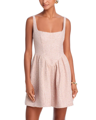 #ad Aqua x Wicked Light Pink Tweed Sequin Sweetheart Neck Dress Size M NWT $108.00