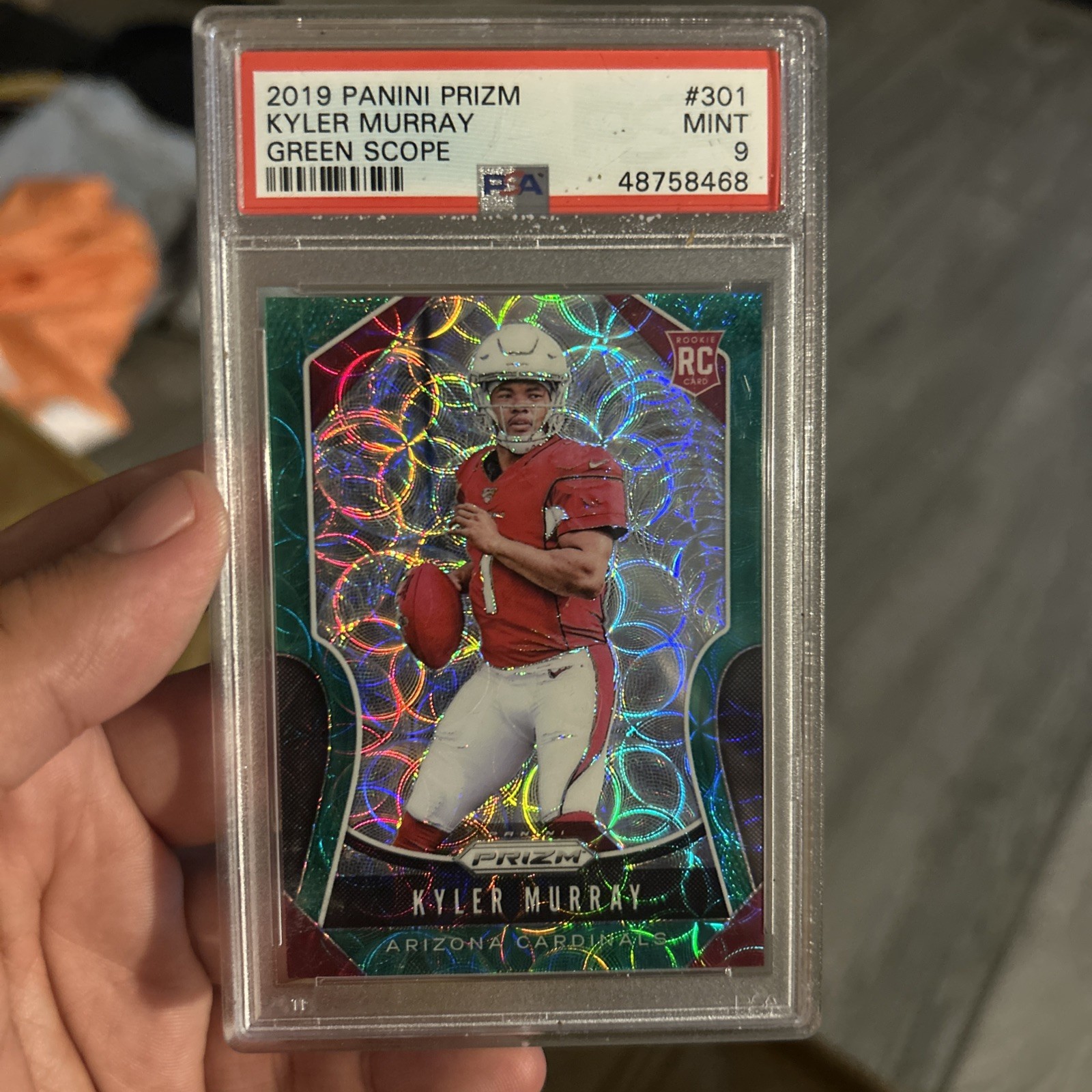 2019 PANINI PRIZM KYLER MURRAY GREEN SCOPE /75 RC PSA 9 MINT #301