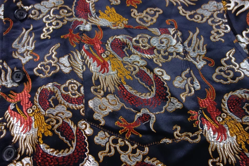 Vintage Anchor Blue Shirt Mens Large Black Button Up Dragons Embroidered Y2K 90s - Image 3 of 4