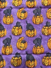 Springs Creative Products Fabric Pumpkin & Cats Halloween 37 x 43”