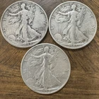 Lot of 3 Walking Liberty Silver Half Dollars. 1944 P/D 1945 D 90%  Silver.