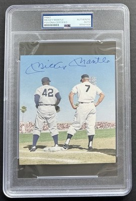 Mickey Mantle Signed Jackie Robinson Photo Print PSA/DNA