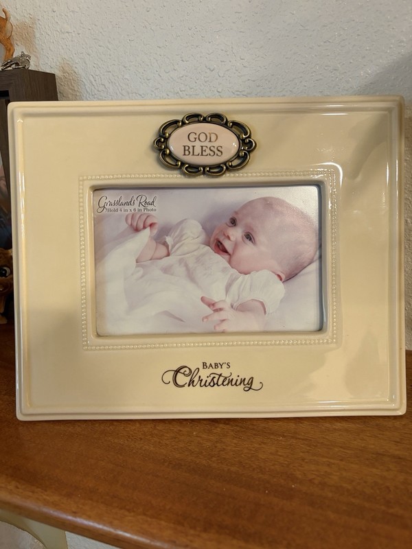 Baby’s Christening God Bless Ceramic Frame NWT