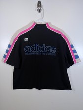 Adidas Womens High Neck OG Tee T Shirt Cropped Athleisure Black Sz Medium 21x23