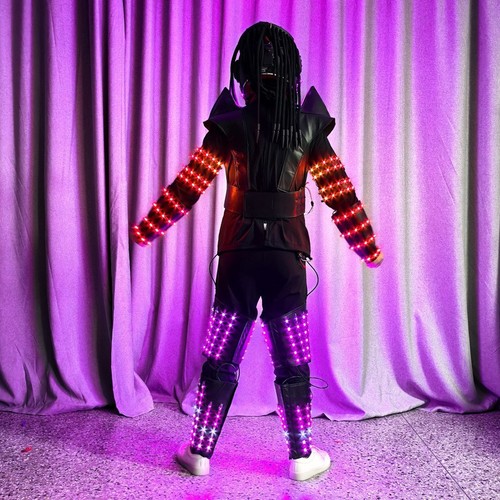 LED Luminous 7 Colors Robot Costume Armor Helmet Full Set RGB DJ Dance Clothing - Picture 7 of 17