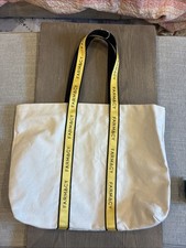Farmacy Beige and Yellow Canvas Tote Bag Open Top Inside Zip Pocket
