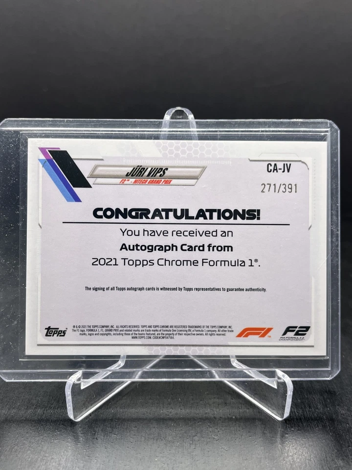 2021 Topps Chrome Formula 1 F1 Juri Vips Autograph Auto 271/391 #CA-JV - Image 2 of 2