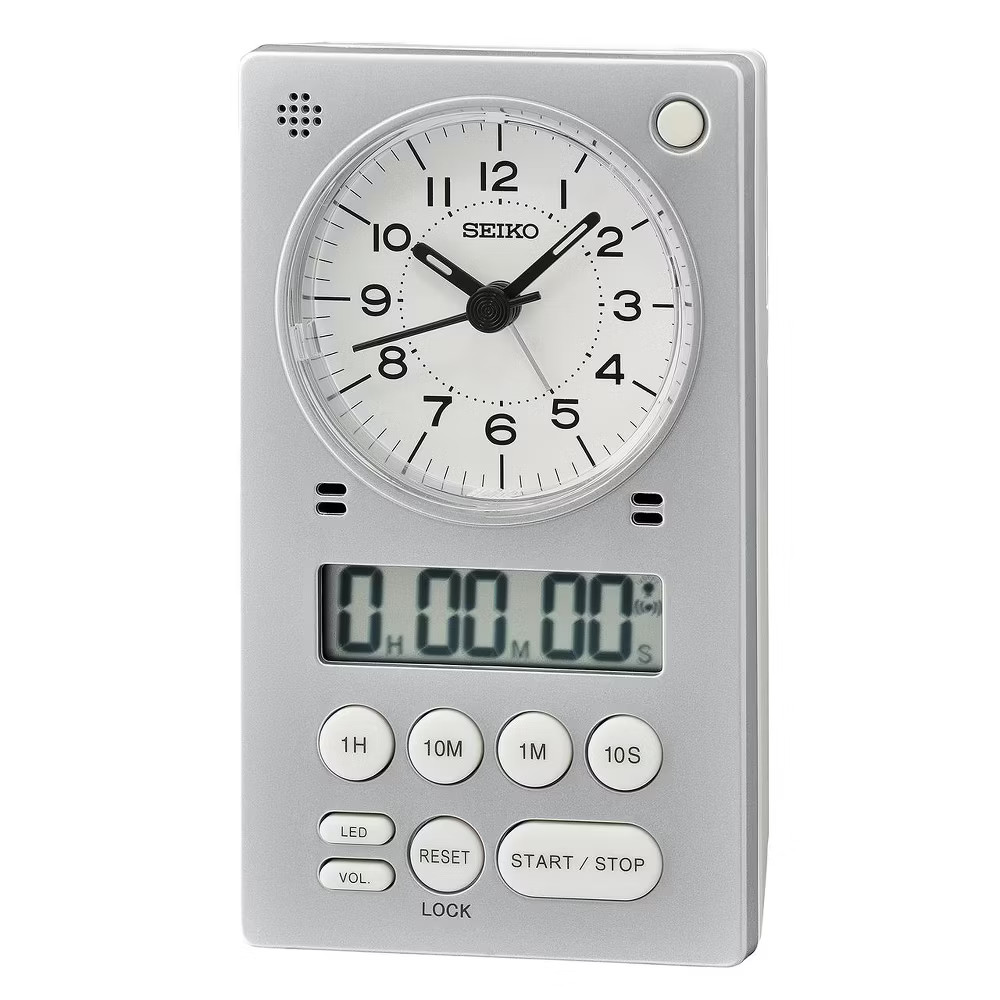 Seiko QHE190SLH Timer Clock, Silver-Tone
