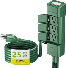 BN-LINK 25ft Outdoor Extension Cord Multiple Outlets, 6-Outlet Power Strip 15A