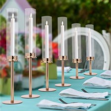 6 Pcs Gold Glass Hurricane Candle Holders Different Heights Centerpiece Set