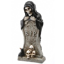 12in Halloween Grim Reaper Gravestone - Skeleton Tombstone with Crow and Skulls