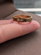 Victorian 15ct Gold Hairwork Enemal Mourning Ring Size R