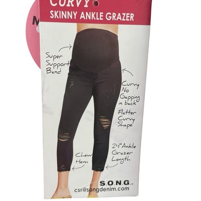 SONG Maternity Skinny Jeans Women M Black NEW Distressed Curvy Ankle Grazer Leg