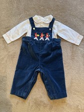 Vintage Small Steps Baby Boy 2 pc White Shirt w/ Blue Bib Outfit, Size 6-9 mos