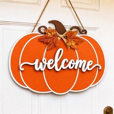 Fall Door Decor Pumpkin Door Hanger, Wooden Fall Welcome Sign for Home Wooden