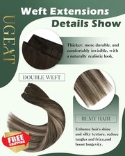 Ugeat Ash Brown Balayage Sew In Human Hair Extensions 14" 80g