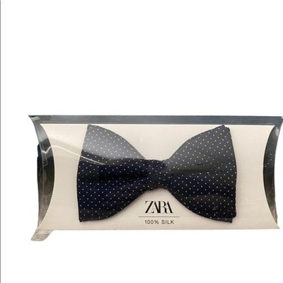 ZARA MAN NAVY BLUE POLKA DOT SILK BOW TIE NEW