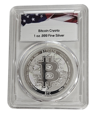 #ad 1 Troy Ounce .999 Fine Silver Bullion Bitcoin Bit Coin Design Round in Slab Case $59.99