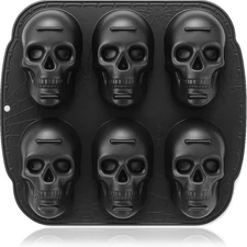 HKNMTT Skull Silicone Baking Pan for Halloween Pizza Cake, 6 Cavities Black 