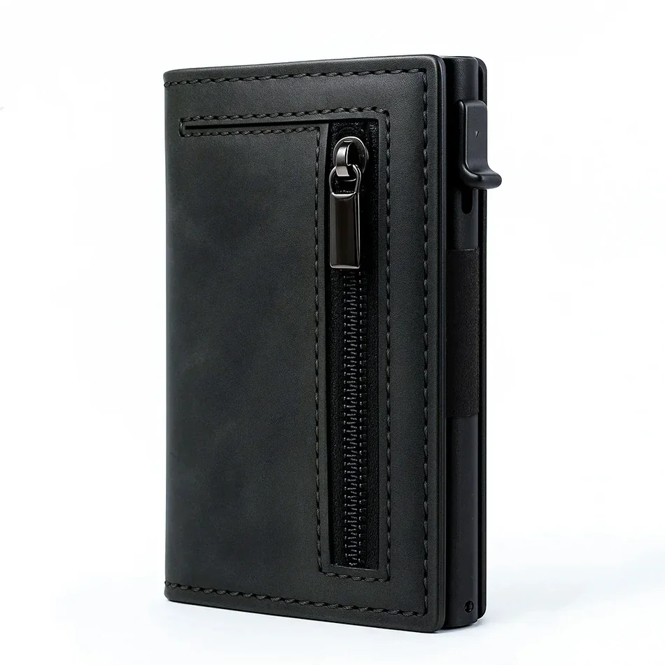 Minimalist Leather Wallet for Men Magnetic Pop up Card Holder RFID Blocking
