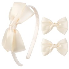 Beige Bow Headband 2 Pcs Satin 4 Inch Hair Bows Set Uniform Hair Accessories...