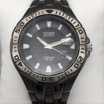 Citizen Eco-Drive Titanium WR 100 Mens Watch 39mm Black Titanium Bracelet 7.5''