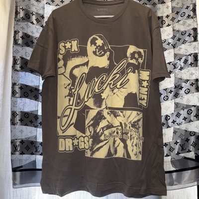 Lucki Tour Tee Grey and Sand Color Graphic Double-Sided Shirt Size Large BNWOT