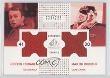 2002 SP Game Used Authentic Fabrics Combos Jocelyn Thibault Martin Brodeur 0v1